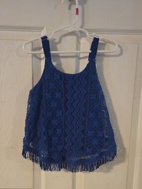 D-Signed Blue Lace Fringe Top